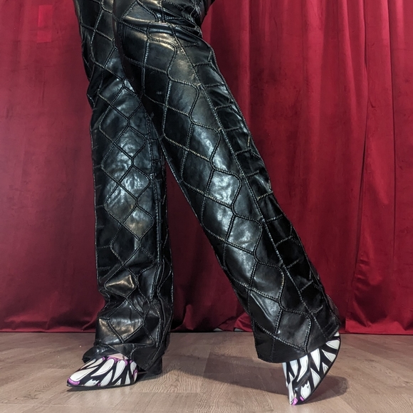 Vintage Lip Service Sex in the Saddle patchwork low rise bootcut PVC pants - 34 - Picture 4 of 15